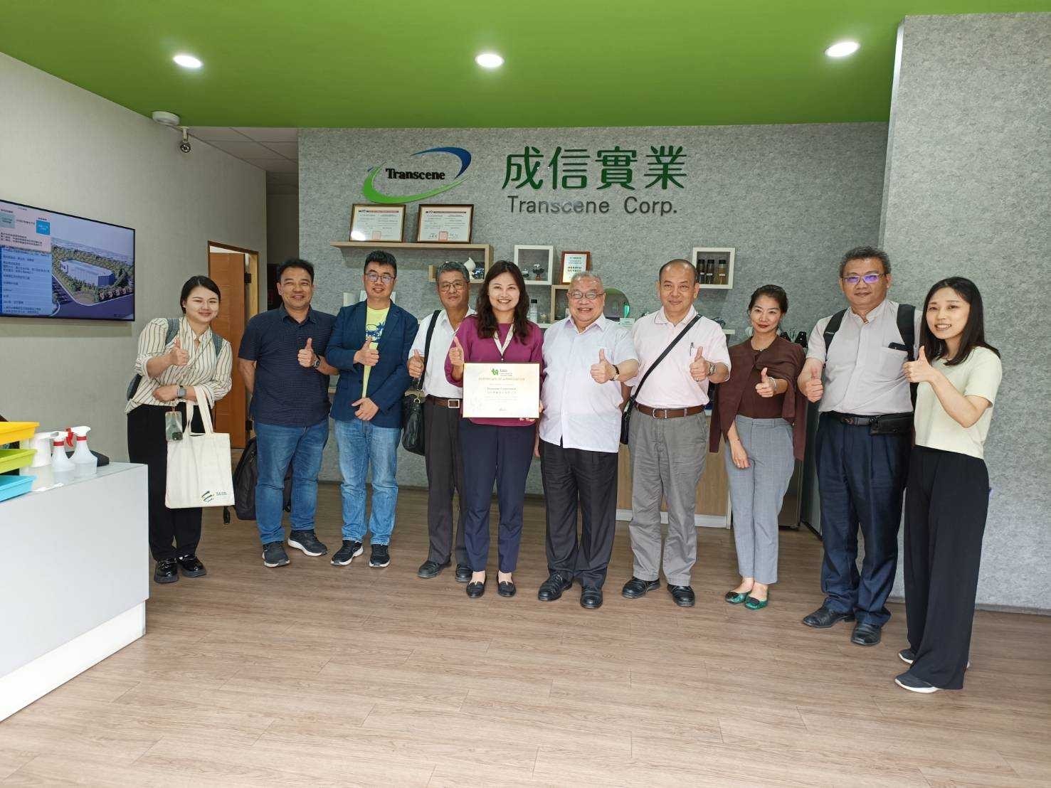 On May 18, 2023, Chairman TASS Shu-Xin Lai and his delegation visited Transcene Corp. to share opportunities in the circular economy.